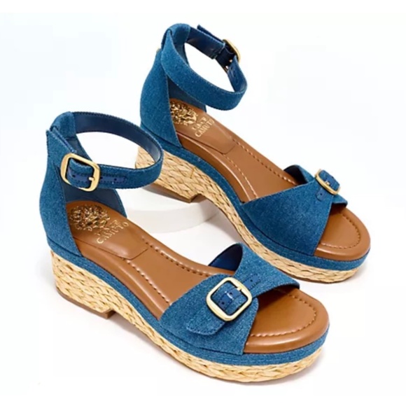 Vince Camuto Meterry Adjustable Wedge Sandals Denim SZ 9 - Picture 1 of 16